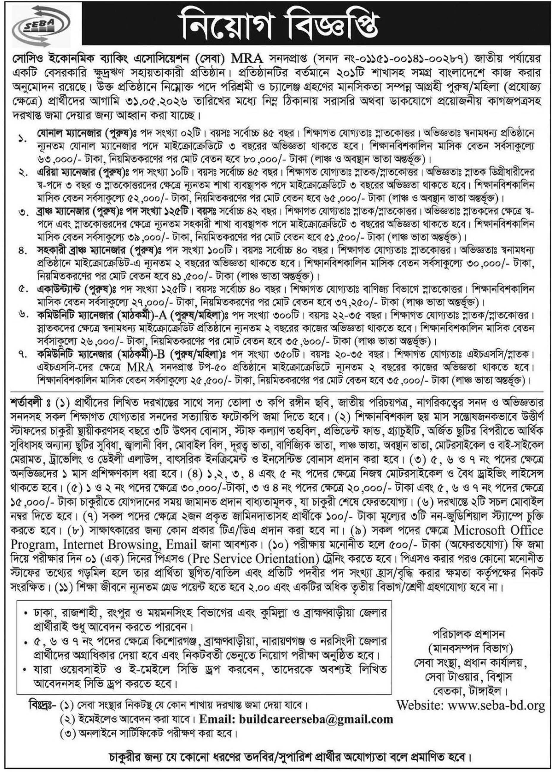 SEBA NGO Job Circular 2026