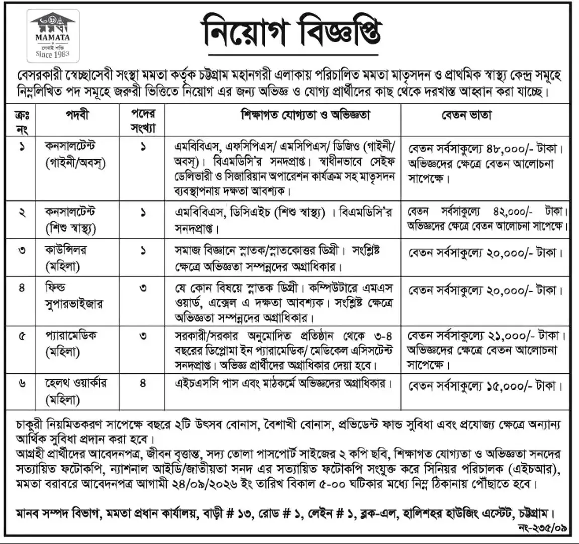 MAMATA NGO Job Circular 2026.webp