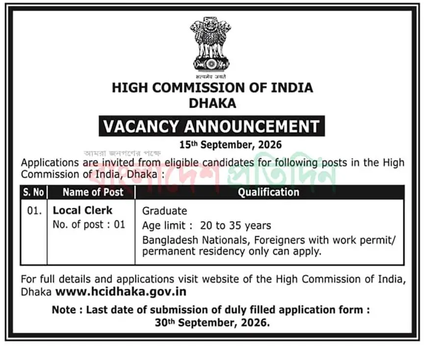 High Commission of India Job Circular 2026.webp