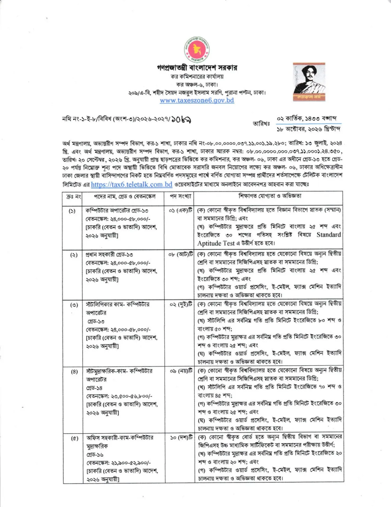 TAX6 Dhaka Job Circular 2026 PDF-1.webp