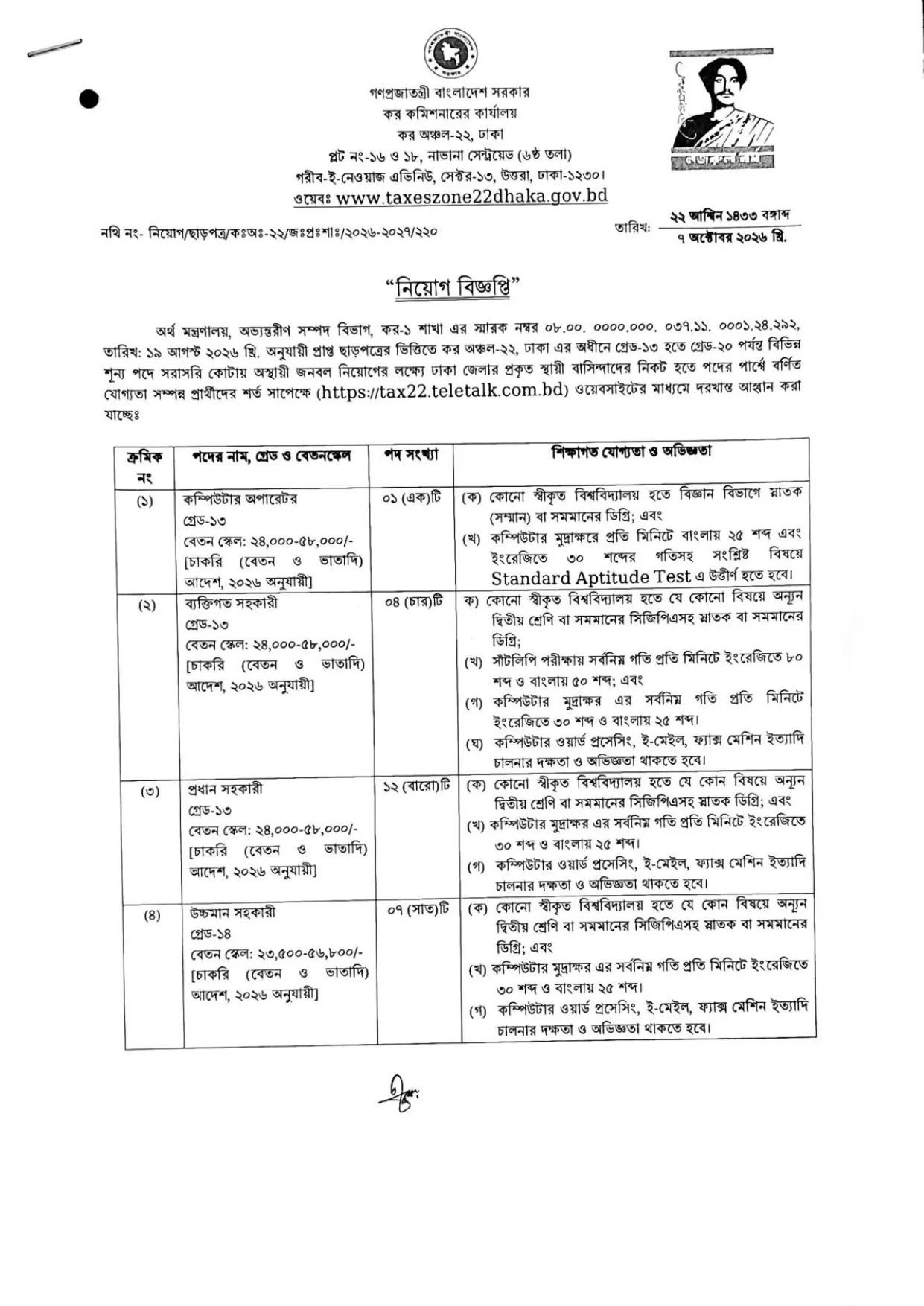 TAX22 Dhaka Job Circular 2026 PDF-1.webp