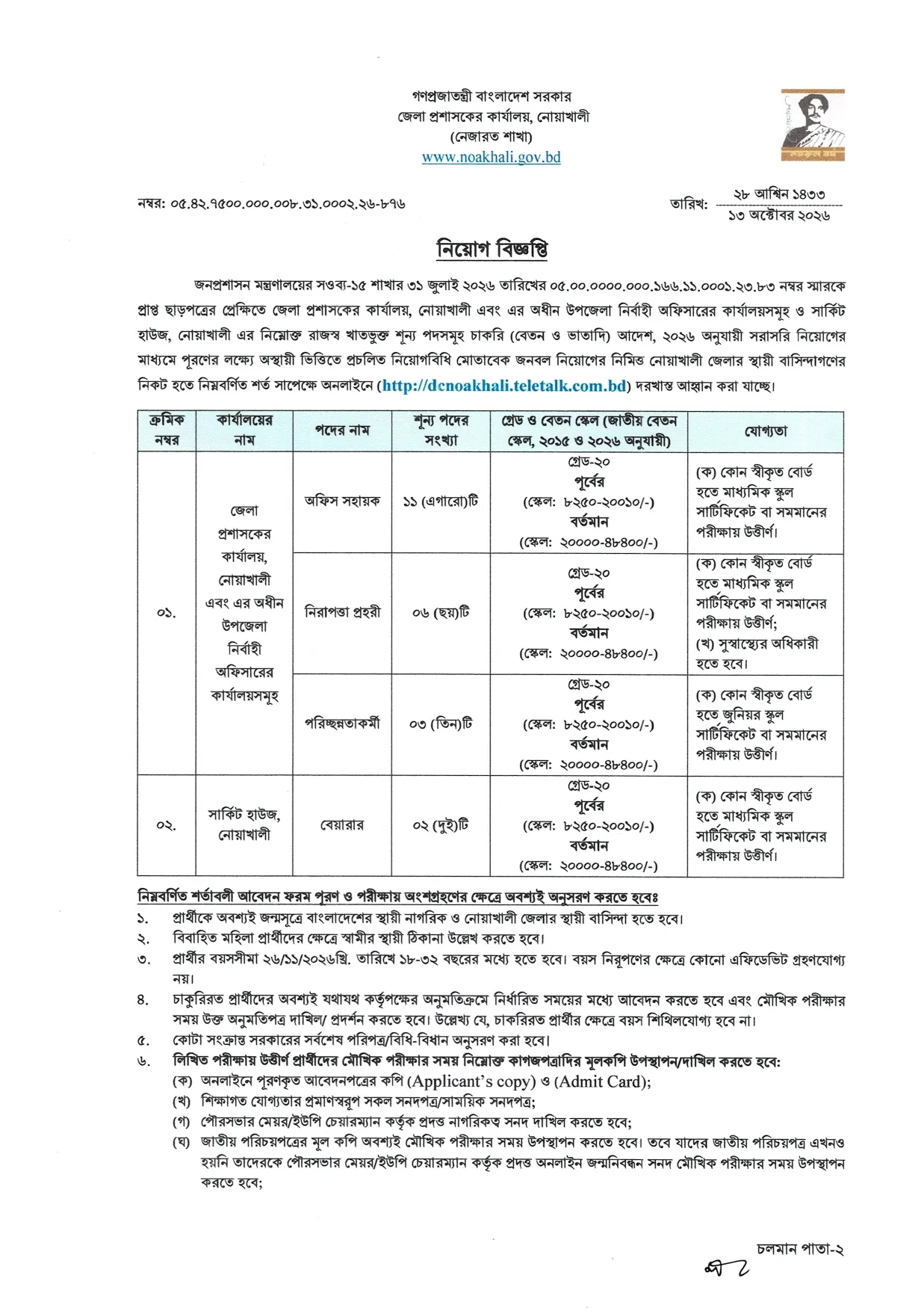 DC Office Noakhali Job Circular 2026 PDF-1.webp