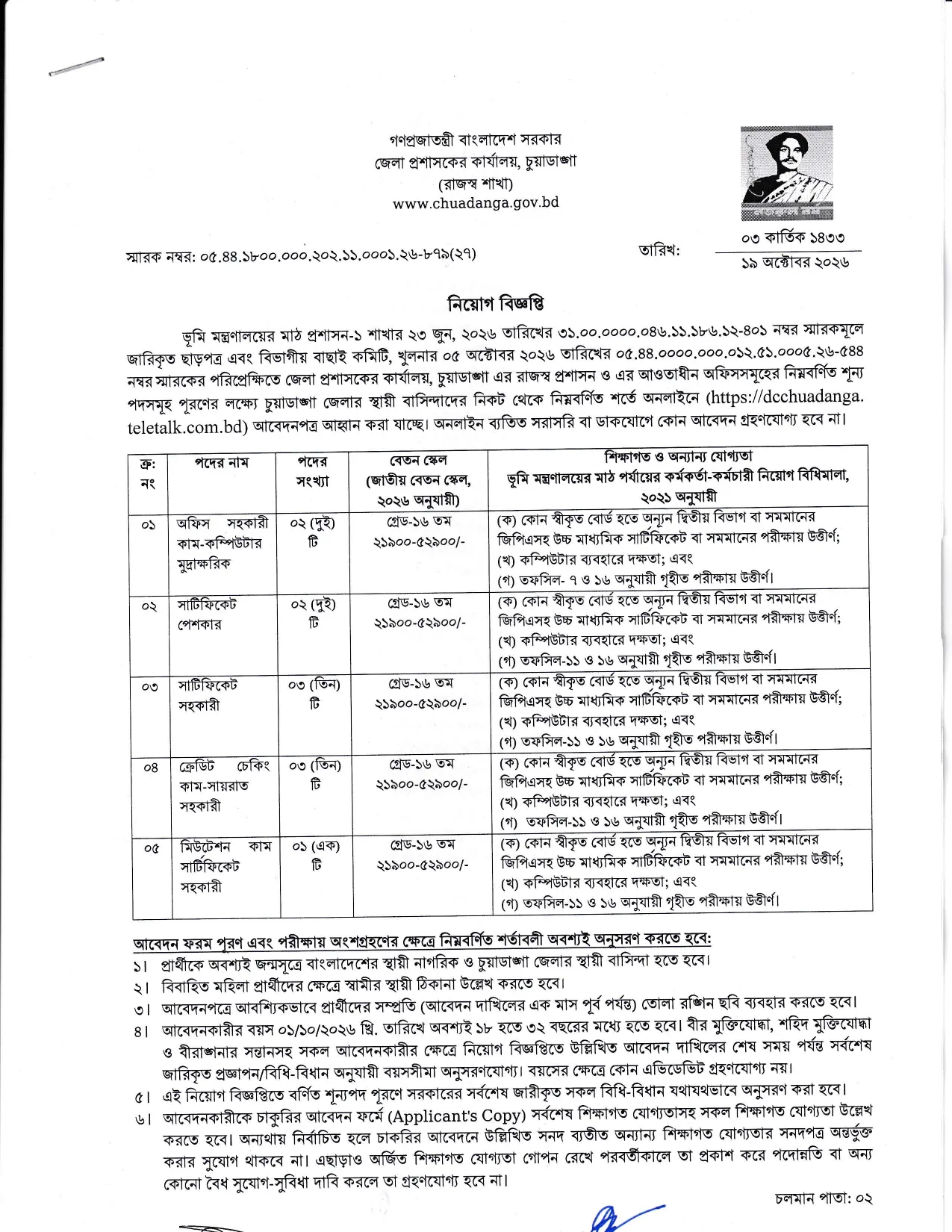 DC CHUADANGA Job Circular 2026 PDF-1.webp